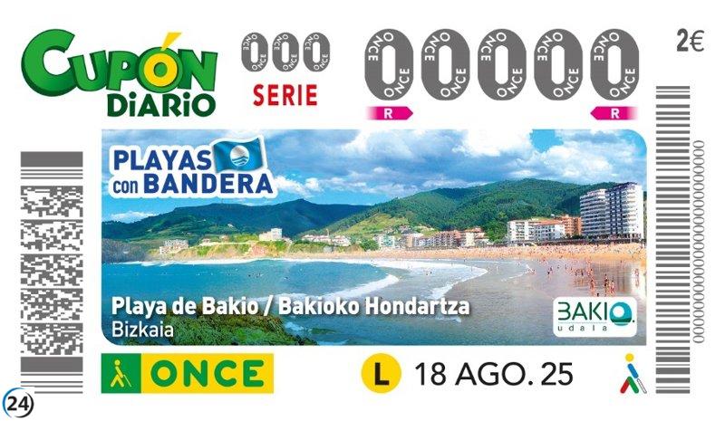 La playa de Bakio protagoniza el cupón de la ONCE de este lunes en la colección 'Playas con bandera'.